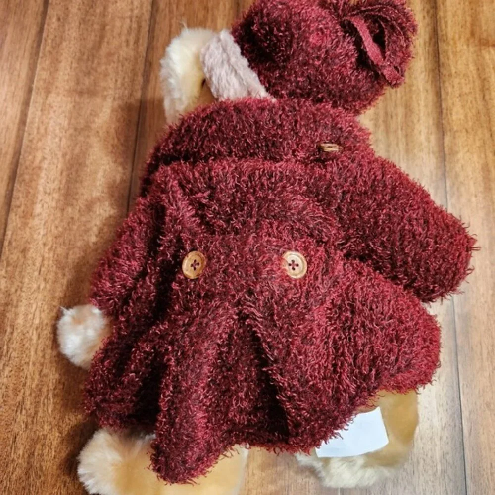 Berrie Rich Collection Teddy Bear Burgundy Knit Coat‎ and Hat 13 Inch Plush y2k